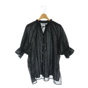 23AW ハイブリットスタンドフリルブラウス 五分袖 黒 ブラック /KO OS