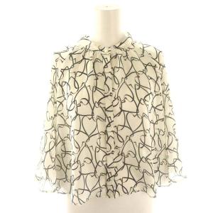 24SS ラインハートケープブラウス シャツ 七分袖 フロントボタン 38 Mアイボリー マルチカラー