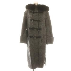 ウールダッフルコート アウター ロング丈 ヘリンボーン フェイクファー 36 S 黒 ブラック /KO