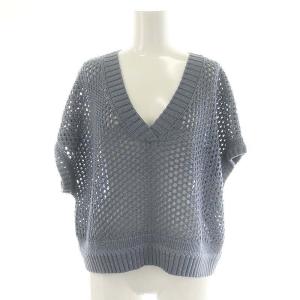 24AW メッシュVネックニットトップ 半袖 プルオーバー 36 S ダスティーブルー /YQ OS