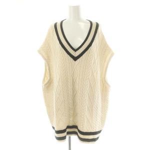 Alan Knit Vest ニットベスト プルオーバー ノースリーブ Vネック ウール混 オフホワイト 黒 ブラック