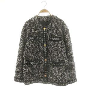 ツイード ノーカラージャケット ブラック ホワイト