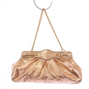 COACH ガーネット テクスチャード メタリック ハンドバッグ パーティバッグ ターンロック チェーンハンドル レザー