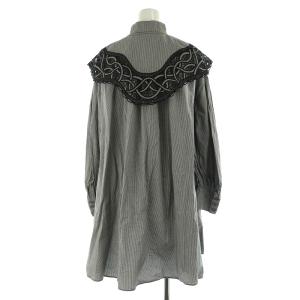 SNIDEL ORGANIAS エンブロイダリーカラーミニワンピース 襟付き 長袖 ギャザー バンドカラー チェック ONE 黒 ブラック