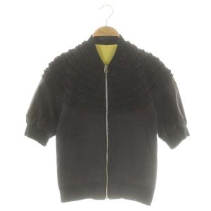 フリルジップブルゾン ジャケット 五分袖 38 ダークブラウン 黒 ブラック /ES OS