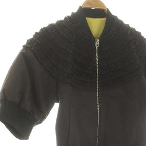 Scye フリルジップブルゾン ジャケット 五分袖 38 ダークブラウン 黒 ブラック /ES OS