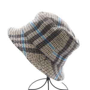 BURBERRY LONDON 帽子 バケットハット チェック ウール混 M 白 ホワイト 黒 ブラック
