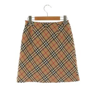 BURBERRY BLUE LABEL ミニスカート 台形 ノバチェック ウール 36 XS ベージュ マルチカラー