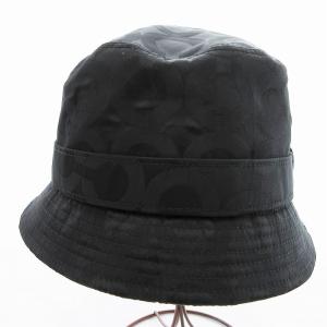 COACH バケットハット 帽子 オプアート ナイロン S 黒 ブラック /JS