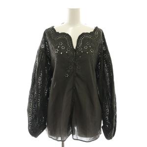 22SS スカラネック エンブロイダリーブラウス ボリュームスリーブ 七分袖 刺繍 グレー