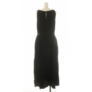 Ron Herman フラワープリントノースリーブワンピース ロング丈 マキシ丈 ベルト付き S 紺 ネイビー 黒 ブラック