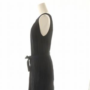 Ron Herman フラワープリントノースリーブワンピース ロング丈 マキシ丈 ベルト付き S 紺 ネイビー 黒 ブラック