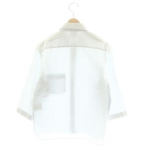 CHANEL ハーフスリーブシャツ 七分袖 コットン ロゴ刺繍 ボーダー 38 M 水色 ライトブルー P14742V08220