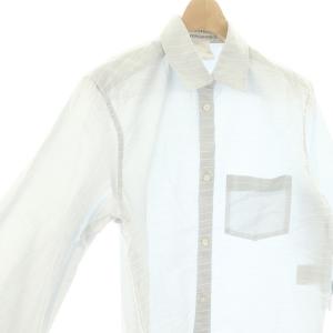 CHANEL ハーフスリーブシャツ 七分袖 コットン ロゴ刺繍 ボーダー 38 M 水色 ライトブルー P14742V08220