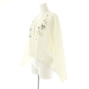 Chesty ルーズフラワーカーディガン リブニット 長袖 ドルマンスリーブ 花モチーフ 白 ホワイト 21K101