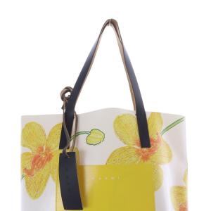 MARNI ORCHIDSプリント PVCショッピングトートバッグ ハンドバッグ 白 ホワイト 黄色 イエロー SHMP0066A0