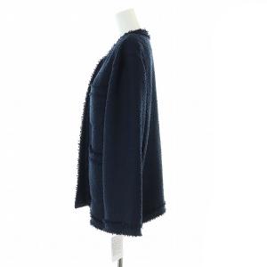 23AW ポリエステルツイード フリンジ ジャケット ノーカラー 前開き