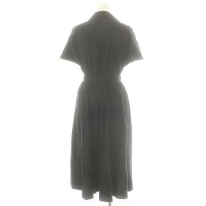 ANAYI 23SS リネンストレッチバイカラーワンピース 半袖 ひざ下 ミモレ丈 34 XS 紺 ネイビー