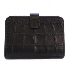 FURLA 財布 二つ折り L字ファスナー クロコ型押し レザー 黒 /BM OF