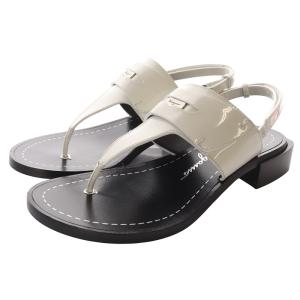 パテントレザー バックストラップ トング サンダル 6 23.5cm 白 ホワイト 黒 ブラック NYA