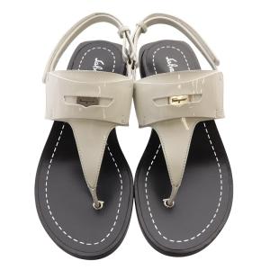 Salvatore Ferragamo パテントレザー バックストラップ トング サンダル 6 23.5cm 白 ホワイト 黒 ブラック NYA