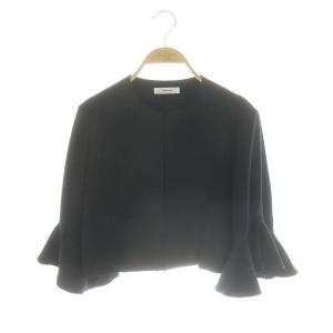 フリルスリーブ ジャケット ブレザー ノーカラー フロントホック 38 M 紺 ネイビー /YQ OS