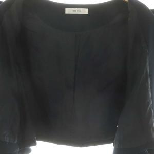 YOKO CHAN YOKOCHAN フリルスリーブ ジャケット ブレザー ノーカラー フロントホック 38 M 紺 ネイビー /YQ OS