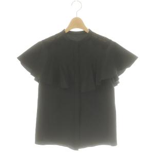 23AW トリアセコットンレースラッフル ブラウス シャツ 前開き 半袖 36 黒 ブラック