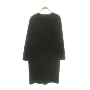 ANAYI ウール ノーカラーコート ロング 36 黒 ブラック