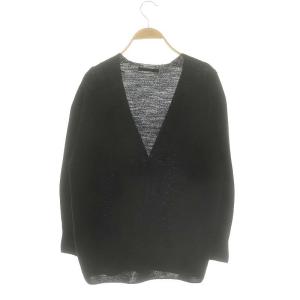 ANAYI ミドルカーディガン ニット 長袖 Vネック フェイクパールボタン 36 黒 ブラック