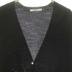 ANAYI ミドルカーディガン ニット 長袖 Vネック フェイクパールボタン 36 黒 ブラック