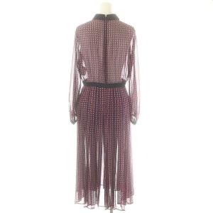 ANAYI スモールヨットプリント ワンピース ロング 長袖 シフォン プリーツ 36 紺 赤 マルチカラー