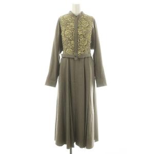 23AW バイカラーコードレース バンドカラーマキシワンピース 36 ブラウン