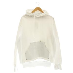 LEATHER POCKET HOODIE パーカー スウェット カットソー 長袖 フード S 白 ホワイト