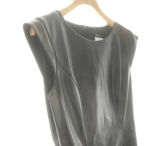 René レザープリーツワンピース 膝丈 ノースリーブ 34 黒 ブラック