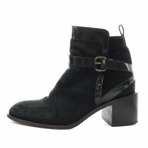 ショートブーツ チャンキーヒール スエード 35 黒 ブラック /AN3 OF