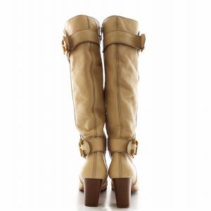 Chloe ロングブーツ ヒール サイドベルト レザー 37.5 ベージュ