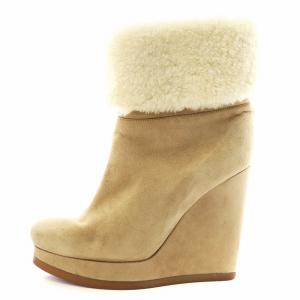 ムートンブーツ ショートブーツ ウェッジソール 36 ベージュ /AN12 OF