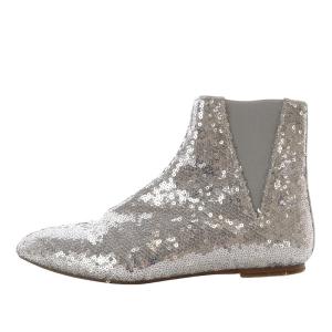 サイドゴアブーツ ショート フラット スパンコール 38 25cm シルバー色 /YO16