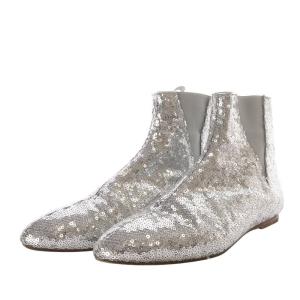 LOEWE サイドゴアブーツ ショート フラット スパンコール 38 25cm シルバー色 /YO16