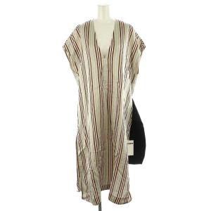 ストライプ サテン サイドスリット ノースリーブドレス ワンピース 36