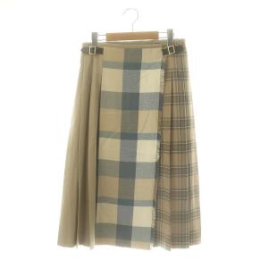 タータンチェック プリーツスカート キルトスカート ひざ下 ミディ丈 38 M ベージュ 55S18-691-40