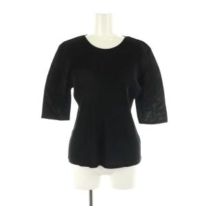 イッセイミヤケ 5分袖 クルーネック カットソー プリーツ 3 黒 ブラック