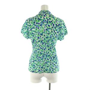 PLEATS PLEASE ISSEY MIYAKE イッセイミヤケ 総柄 フレンチスリーブ スキッパーシャツ 半袖 プリーツ 3 緑 青 白 /MI OS
