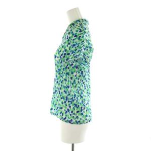 PLEATS PLEASE ISSEY MIYAKE イッセイミヤケ 総柄 フレンチスリーブ スキッパーシャツ 半袖 プリーツ 3 緑 青 白 /MI OS