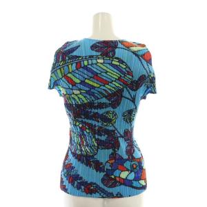 PLEATS PLEASE ISSEY MIYAKE イッセイミヤケ 南国柄 半袖 クルーネック カットソー 半袖 総柄 3 水色 マルチカラー ライトブルー