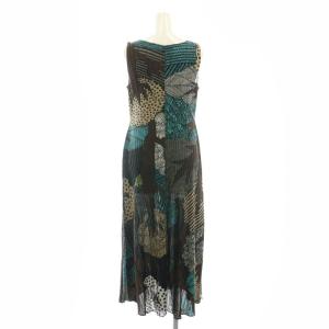 PLEATS PLEASE ISSEY MIYAKE イッセイミヤケ 森林柄 ノースリーブ Vネック ワンピース 2 ブラウン