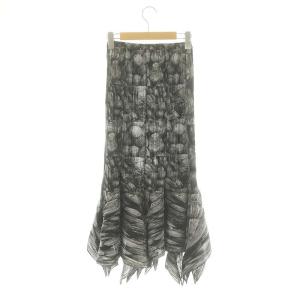 PLEATS PLEASE ISSEY MIYAKE イッセイミヤケ 木の柄転写プリント 変形 マーメイドスカート 5 ブラック グレー