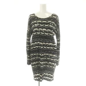 イッセイミヤケ 総柄 長袖 チュニック ワンピース ミニ 長袖 3 黒 チャコール 白 /ES OS