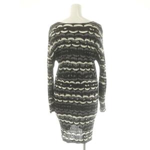 PLEATS PLEASE ISSEY MIYAKE イッセイミヤケ 総柄 長袖 チュニック ワンピース ミニ 長袖 3 黒 チャコール 白 /ES OS